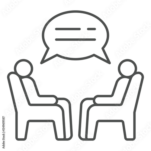 Psychologist man and client thin line icon, family psychology concept. Vector graphics. Private conversation, human on chair sign on white background, outline style icon for mobile or web design.