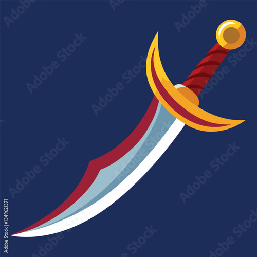 Sword vector illustration with curved design and orange accents
