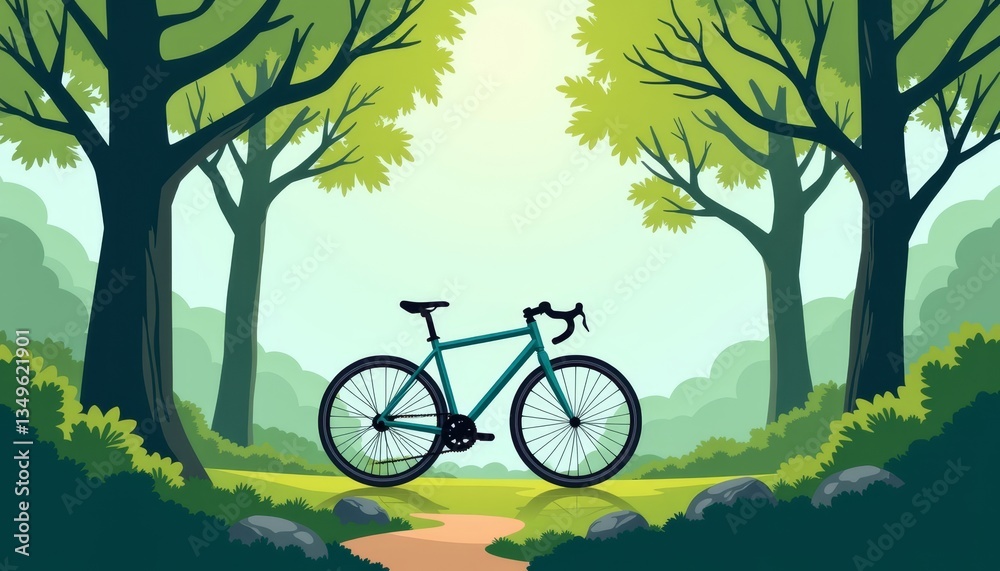 Fototapeta premium Bicycle in a serene forest landscape