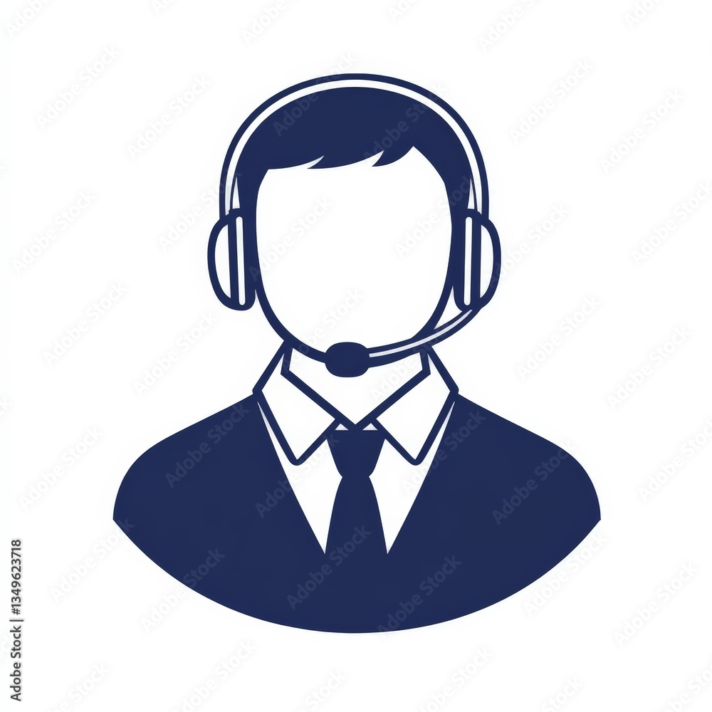 Professional Service Logo Featuring Support Agent with Headset on White Background Professional Service Logo Featuring Support Agent with Headset on White Background