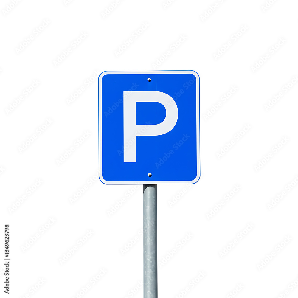 Blue parking sign with white letter P on metal pole Blue parking sign with white letter P on metal pole