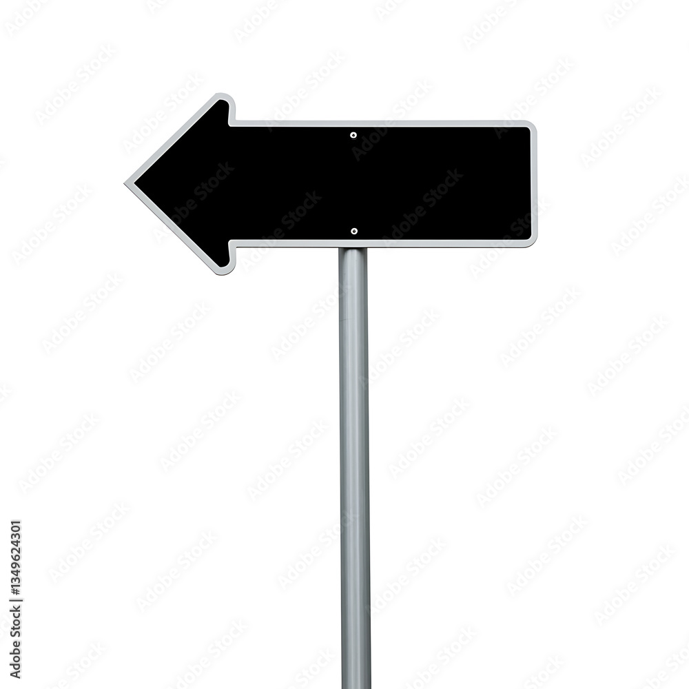Black left-pointing arrow traffic sign on pole Black left-pointing arrow traffic sign on pole