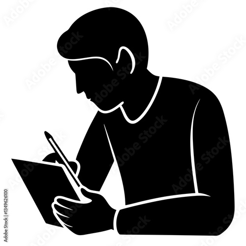 Man Writing Notes in a Concentrated Manner  