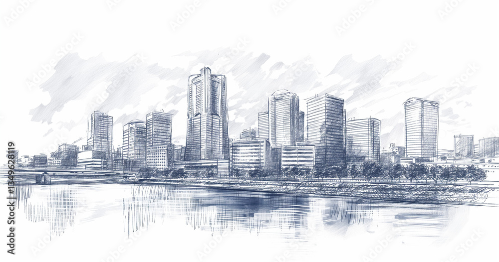 Fototapeta premium Sketch of Osaka skyline and Tokyo Tower.