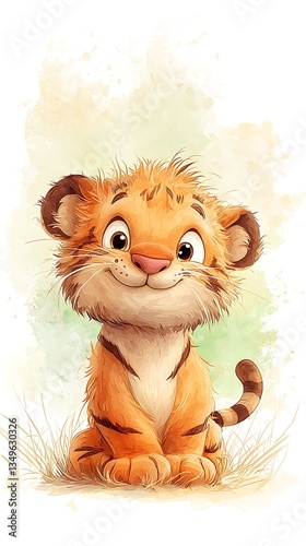Cute Tiger Cub with Watercolor Style.