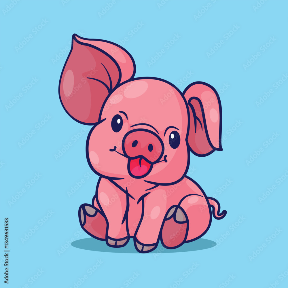 Fototapeta premium Kawai cute piglet icon vector