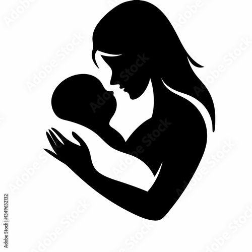 A mother's tender embrace of her newborn, a symbol of unconditional love and the precious bond between parent and child, depicted in a striking black silhouette.