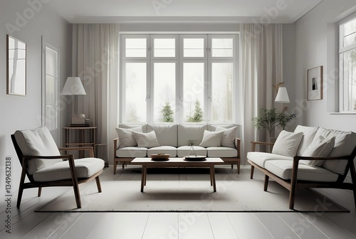 A retro-inspired light wood sofa with a slightly curved frame and tapered