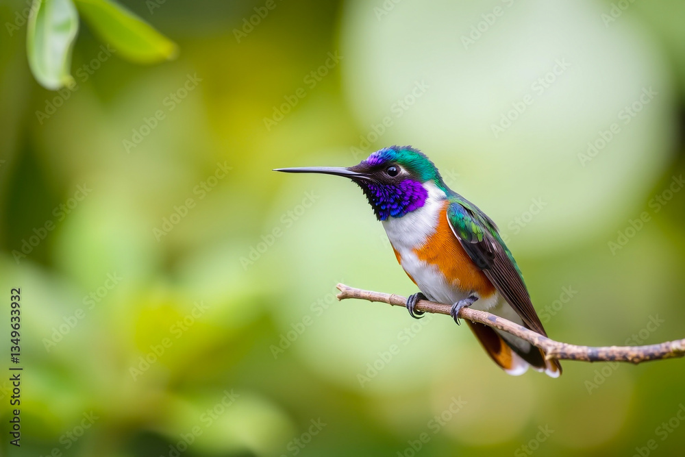 Fototapeta premium Violet-Crowned Hummingbird Perched Gracefully on a Tree Branch, Showcasing Its Brilliant Plumage and Delicate Beauty in a Serene Natural Setting
