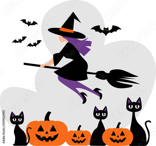 Halloween, Witch Flying Broom