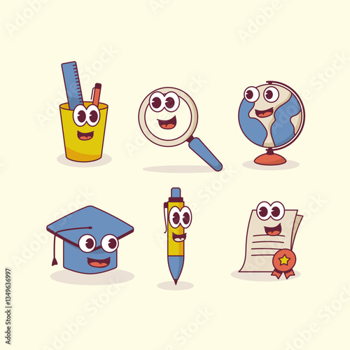 stationary magnifying globe graduation pen paper grade groovy character