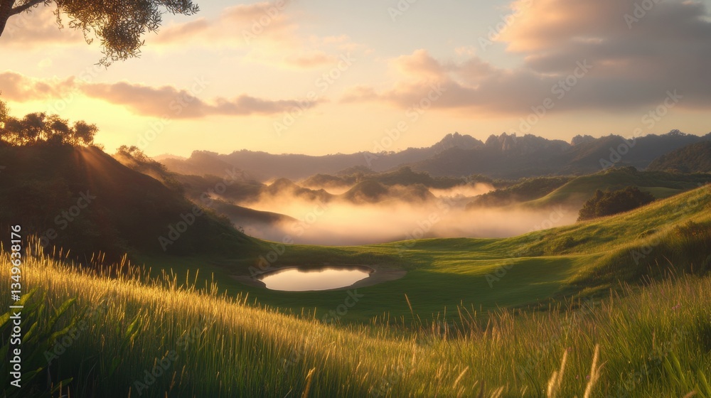 A sweeping panoramic image of a quiet foggy valley. A sweeping panoramic image of a quiet foggy valley.