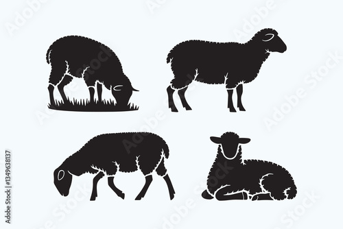 Minimalist Sheep Silhouette Set  Vector Black Sheep Icons on White Background  

