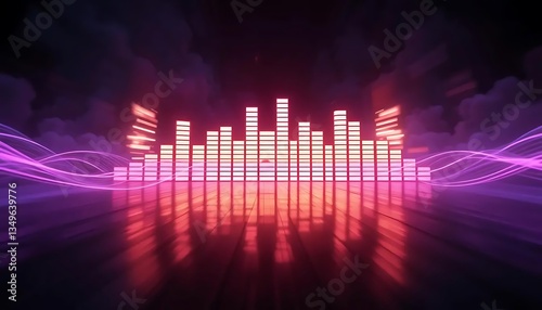 Colorful Sound Wave Visualization with Bright Bars and Vibrant Light Effects in Abstract Digital Design