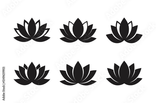 black lotus icon on grey lotus vector silhouette