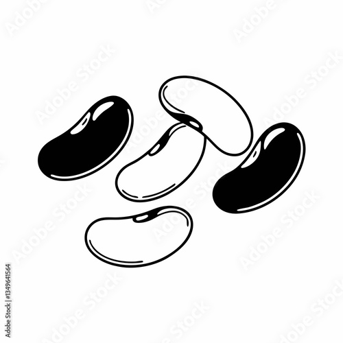 a line art vector illustration of black and white kidney beans icon in white backgrourd