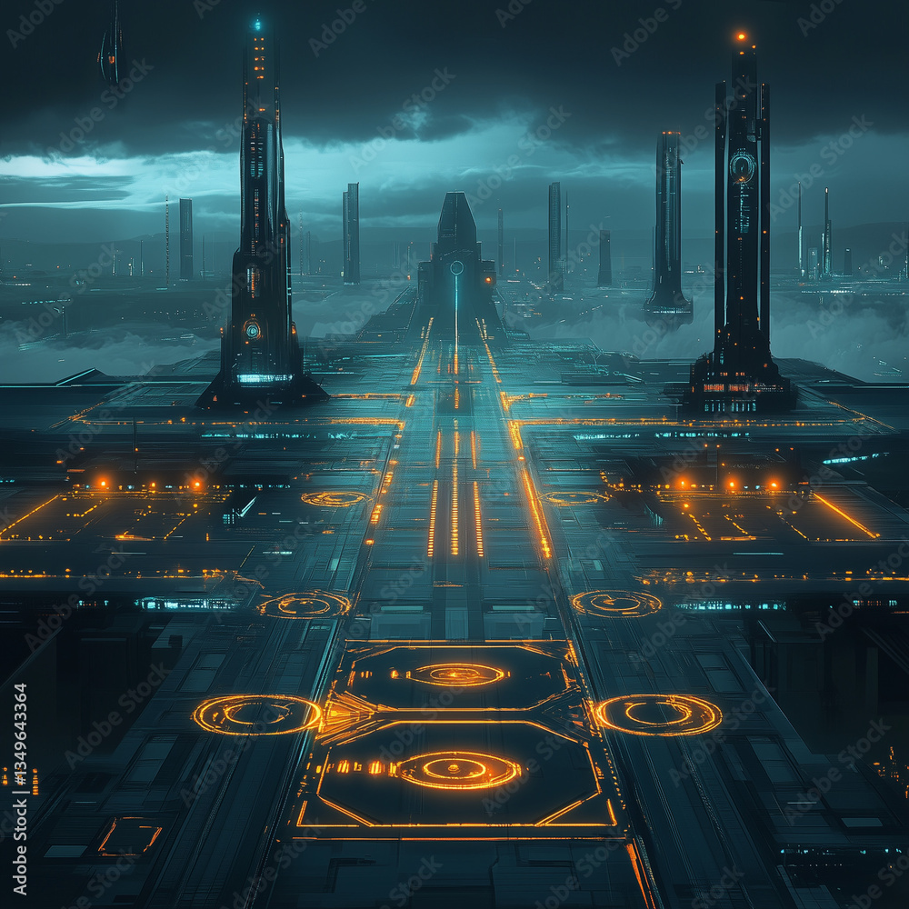 Cyberpunk Futuristic City with Neon Lights and High-Tech Skyscrapers