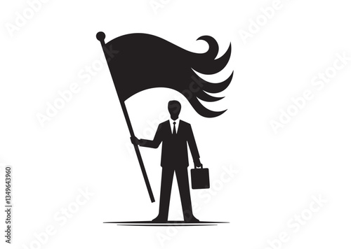 A man with a waving flag Silhouette vector illustration