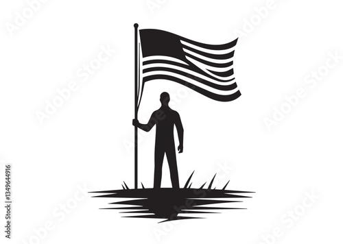 A man with a waving flag Silhouette vector illustration