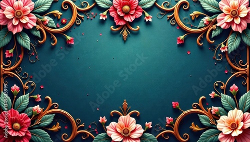 Intricate floral damask, swirling vines and leaves , textile, flower, wallpaper texture