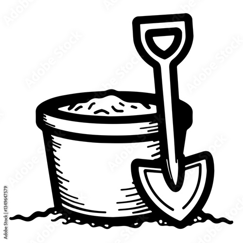Beach bucket and shovel icon for sandcastle building kids toys and summer fun
