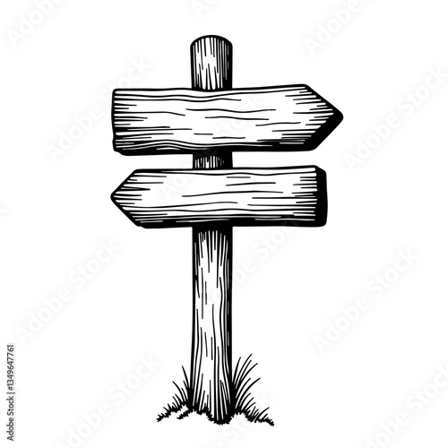 Wooden signpost icon for navigation hiking trails and wayfinding outdoors