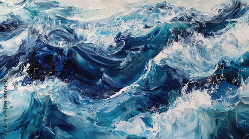 Splashing waves create a dynamic oceanic backdrop showcasing swirling colors of blue and white in a vibrant seascape photo