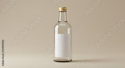 Minimalist Glass Bottle Mockup with White Label. AI Generate
