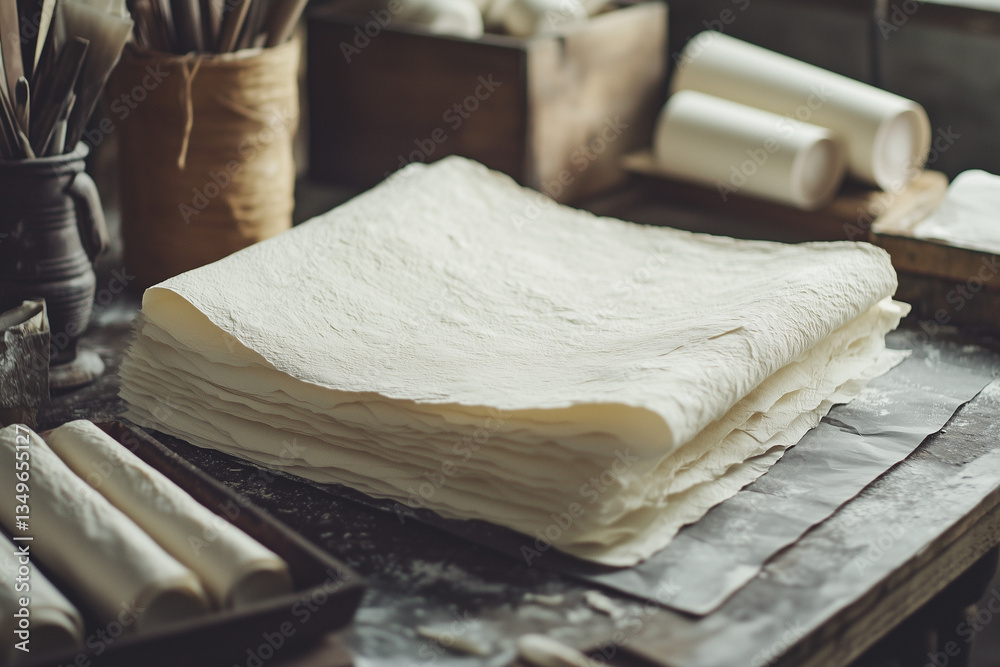 Craft paper making , Ancient papyrus paper industrial factory, Selective focus mass production paper making in industry plant manufacturing. Craft paper making , Ancient papyrus paper industrial factory, Selective focus mass production paper making in industry plant manufacturing.