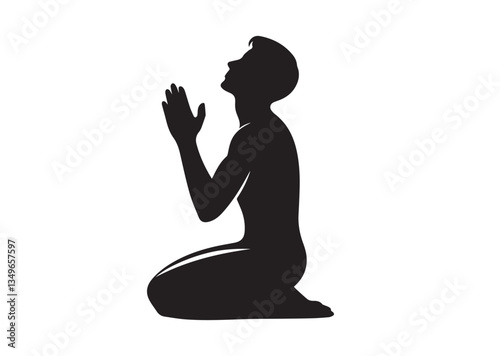 A praying kneeling man Silhouette vector illustration