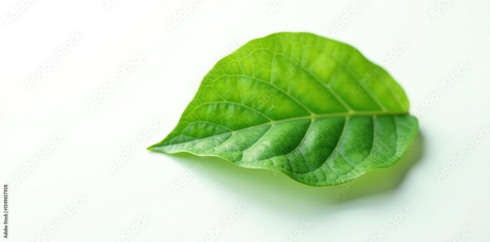 Obraz premium A solitary leaf with intricate veins against a white background, organic, macro, botanical