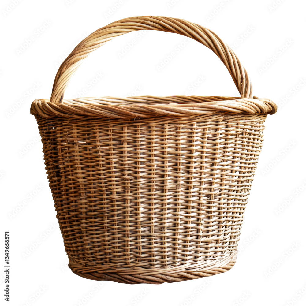 Obraz premium Charming Handwoven Wicker Basket with Handle on white background