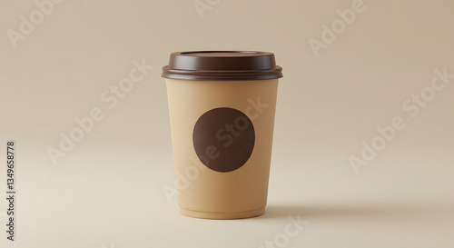 Brown Coffee Cup with Round Label Mockup. AI Generate