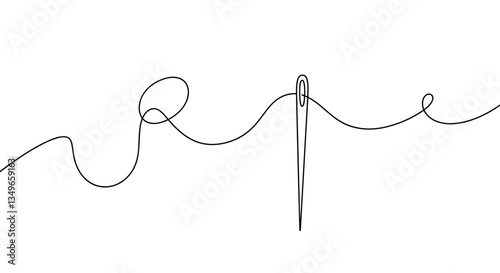 Good transparent background. Needle with thread and sewing line on white background