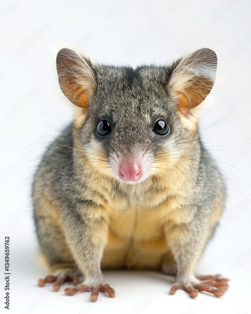 Fototapeta premium Ultra clean studio style photograph of mountain brushtail possum against a pure white background sharp lighting flawless high resolution detail minimalist modern wildlife photography