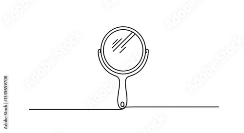 Good transparent background. Simple line drawing of a handheld mirror on a white background