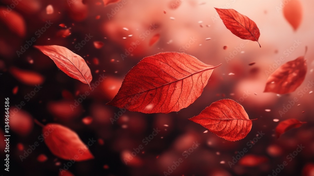 Falling autumn leaves, vibrant red, bokeh background, nature's beauty, stock image Falling autumn leaves, vibrant red, bokeh background, nature's beauty, stock image