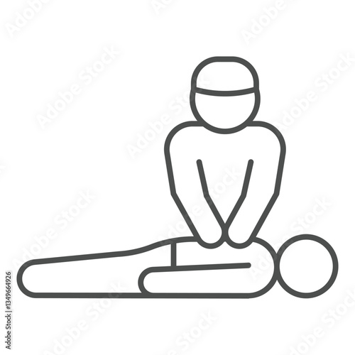Rescuer performs heart massage thin line icon, human rescue concept. Vector graphics. Savior man help person sign on white background, outline style icon for mobile or web design.