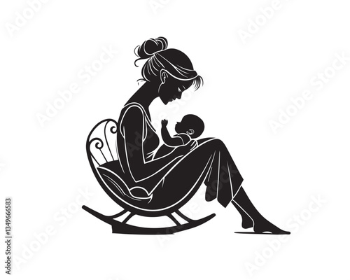 A vector of a mother rocking her baby to sleep, peaceful and elegant.