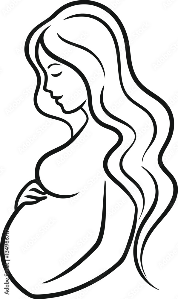 Pregnant Woman Line Art Silhouette, Elegant Maternity Design Pregnant Woman Line Art Silhouette, Elegant Maternity Design