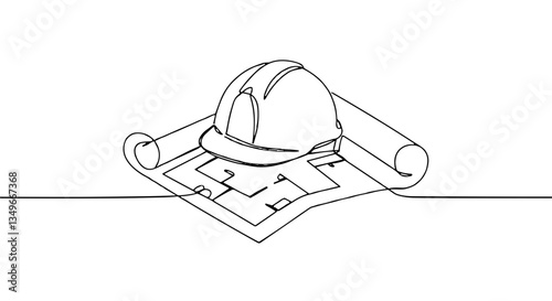 Good icon. Construction helmet on architectural blueprint