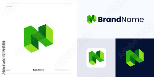 Letter N infinity block logo icon design, Initial letter N with isometric representation, perspective and 3D effect flat color, Symbol N style is geometric, abstract, modern, minimalist, for business