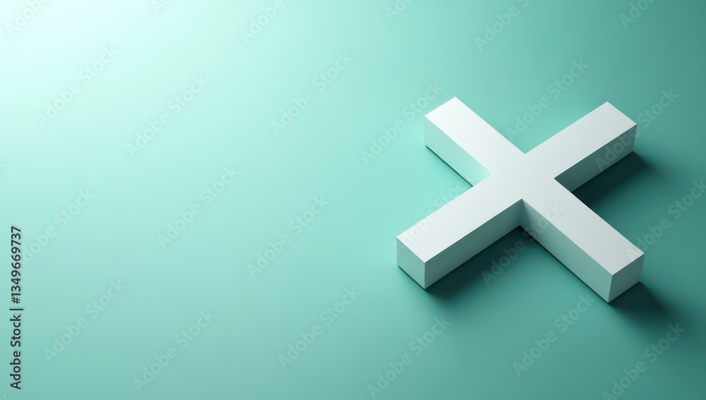 Obraz premium White cross symbol on teal background; website design element