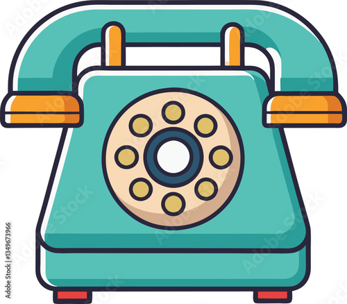 Vintage Rotary Phone Illustration, An illustration of a vintage rotary telephone, featuring a teal body, a rotary dial, and classic design elements.
