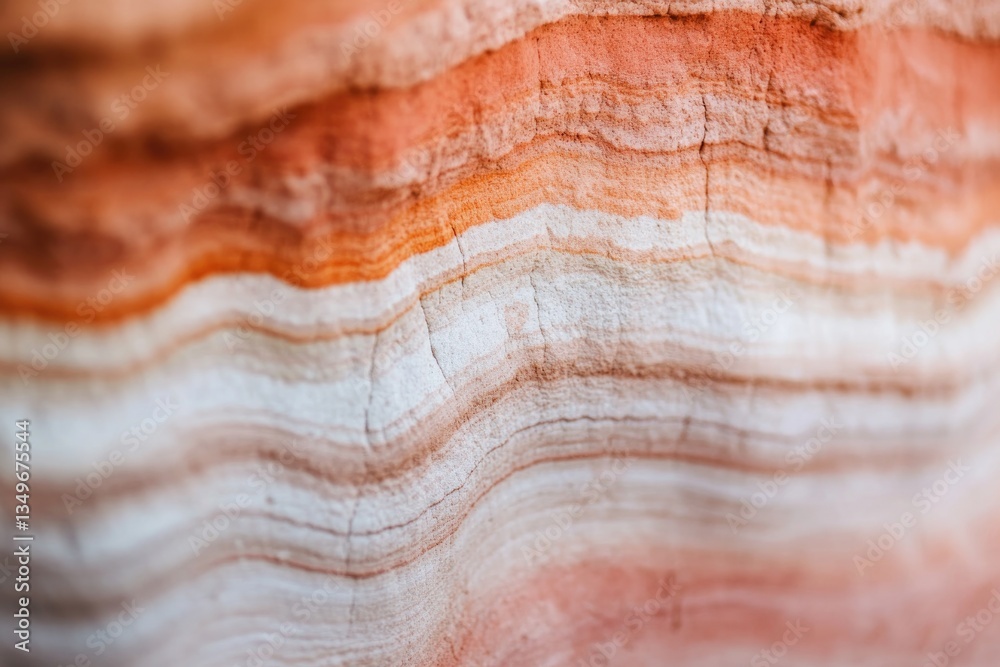 Naklejka premium close-up of mineral-rich canyon wall displaying mix of red orange and white sedimentary layers
