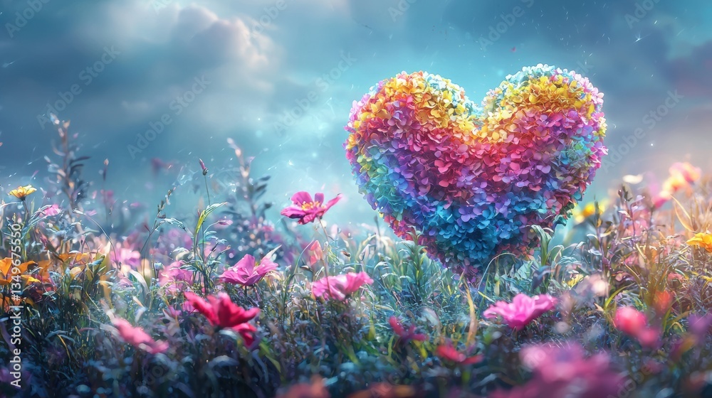 Colorful Heart of Flowers in a Field Colorful Heart of Flowers in a Field