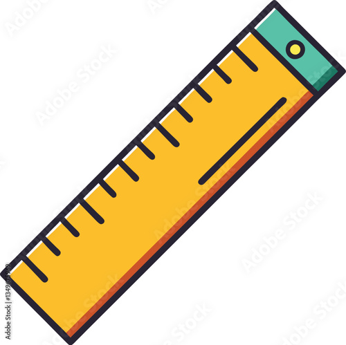 Yellow Ruler with Measurement Markings Illustration, A colorful yellow ruler with measurement markings, designed for educational or measurement purposes in illustrations.

