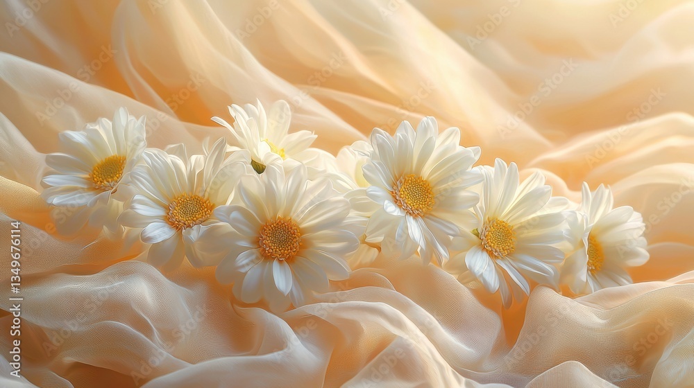 Fototapeta premium Delicate Daisies on Luxurious Silk