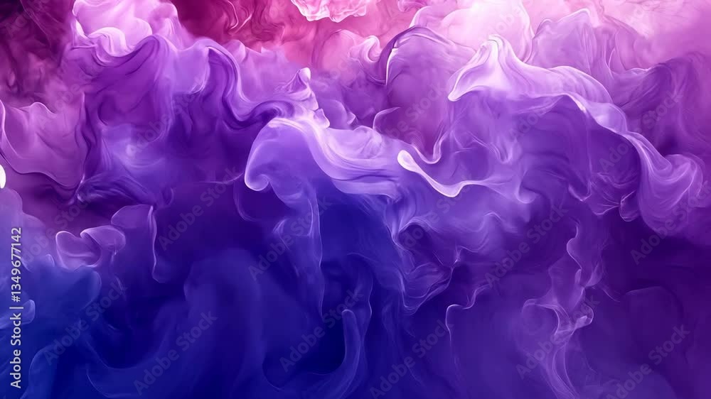 Swirling purple smoke and mist form a dynamic, artistic background with deep color tones.
