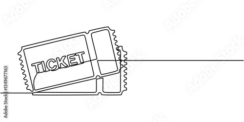 Ticket Single Line Icon, Ticket Single Line Icon, Concert or Movie Ticket, Continuous one line drawing cinema ticket. Vintage cinema ticket isolated on a white background. Vector illustration, Single